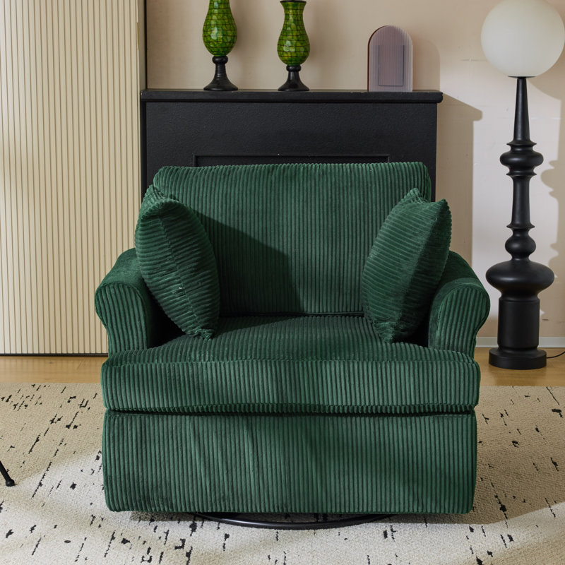 Corduroy Living Room Swivel Barrel Accent Chair, Green Corduroy