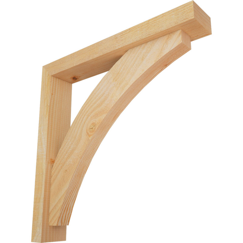 4"W x 24"D x 24"H Thorton Block Rough Sawn Bracket w/ Offset Brace, Douglas Fir, 24 x 24, 4"W Douglas Fir (Rough Sawn)