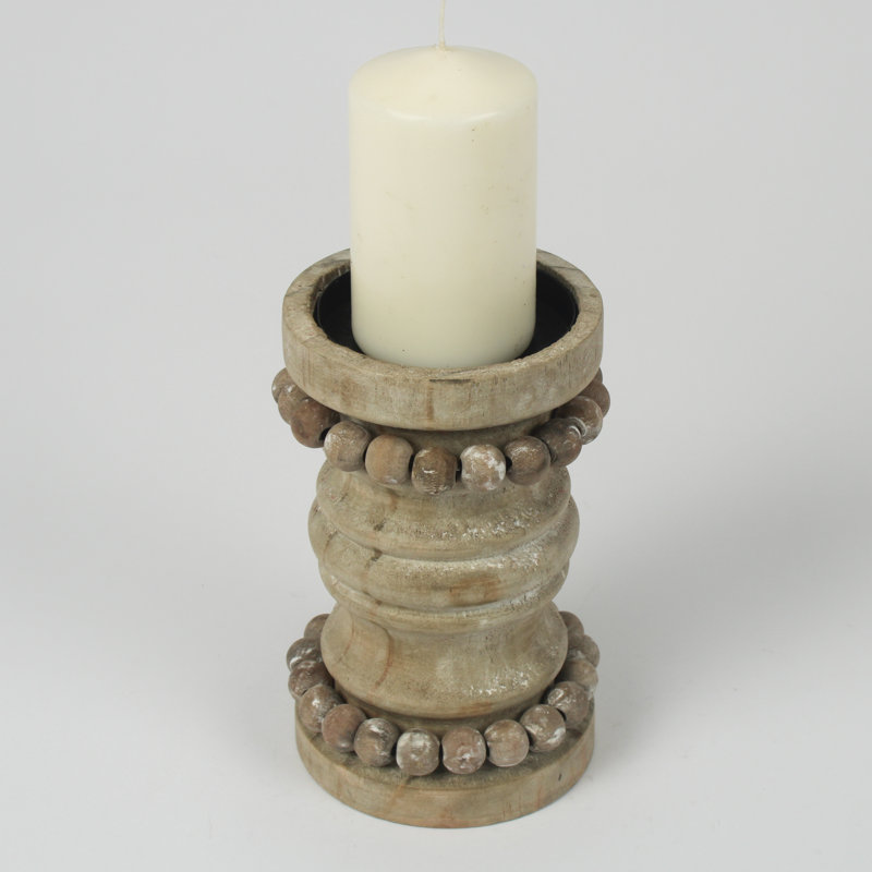 Wood Tabletop Candlestick, 10cm H x 18cm W x 10cm D