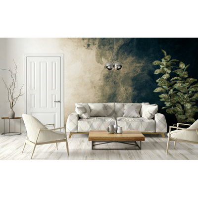 Abstract Blue Beige Ink Wash Wallpaper
