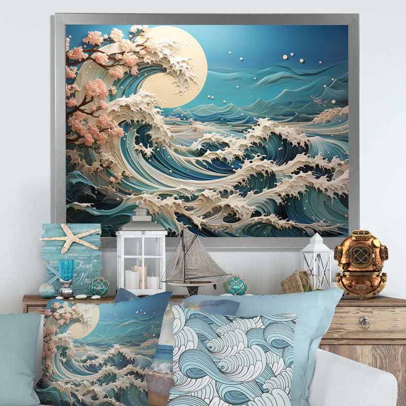 Teal Yellow Ocean Oceanic Odyssey Patchwork I - Nautical & Beach Canvas Art Print, Cadre simple argenté