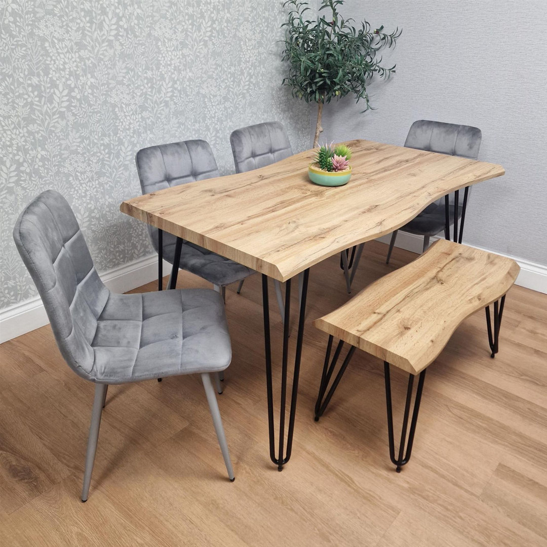 Wooden Dining Table With Bench and 4 Velvet Chairs - Stylish Dining Room Furniture