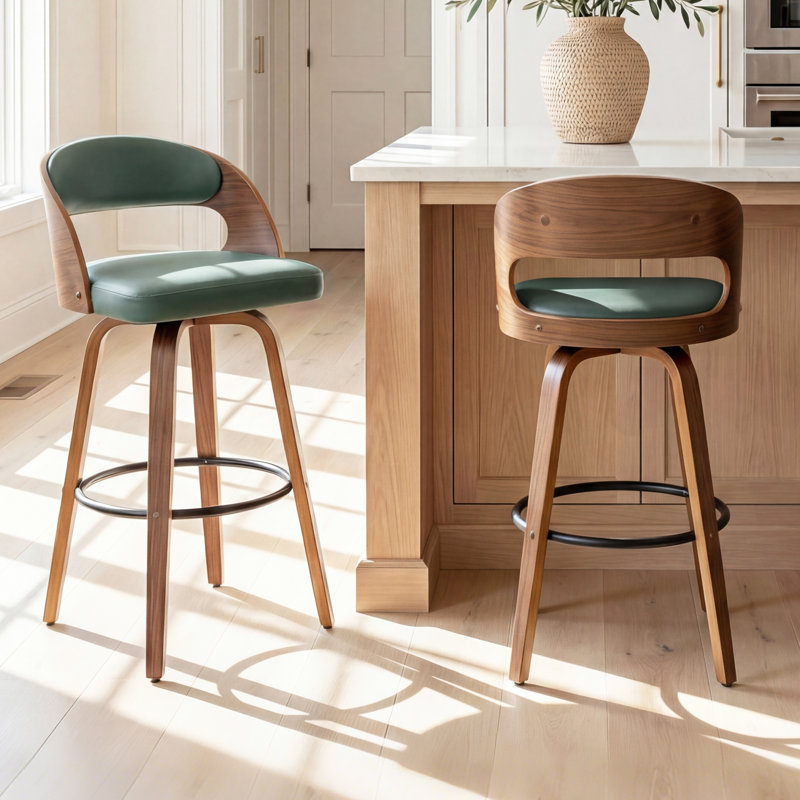 Artnagullian Swivel Vegan Leather Counter And Bar Stools, Counter Stool  (25" Seat Height), Green
