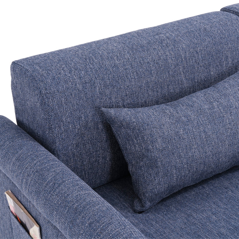 73.8" Linen Round Arm Convertible Sofa, Blue