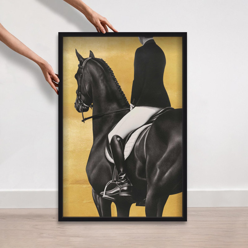 Oliver Gal Taming the Rhythm Gold II Horse - Leaf Framed Shadowbox Art, 38" H x 26" W, Black