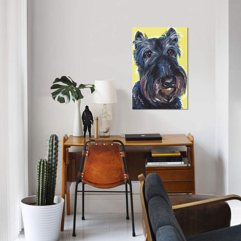 « expressif schnauzer on yellow » par hippie hound studios, impression sur toile tendue, H 12 po x l 8 po x P 0,75 po