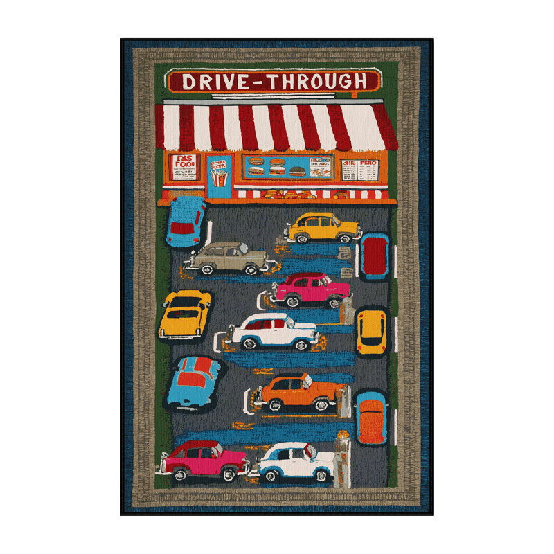 Machine Washable Transportation Black Area Rug, Rectangle 8' x 10'