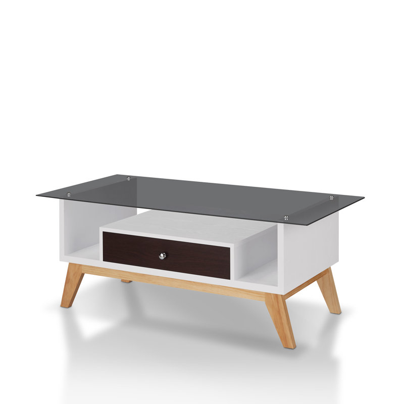 Levi Glass Top Single Coffee Table, Espresso/White