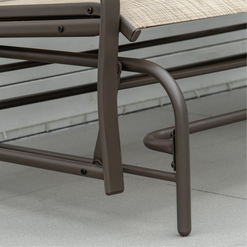 Banc oscillant d'extérieur avec table centrale, causeuse de patio à structure en métal avec tissu maillé respirant et accoudoirs pour porche de jardin