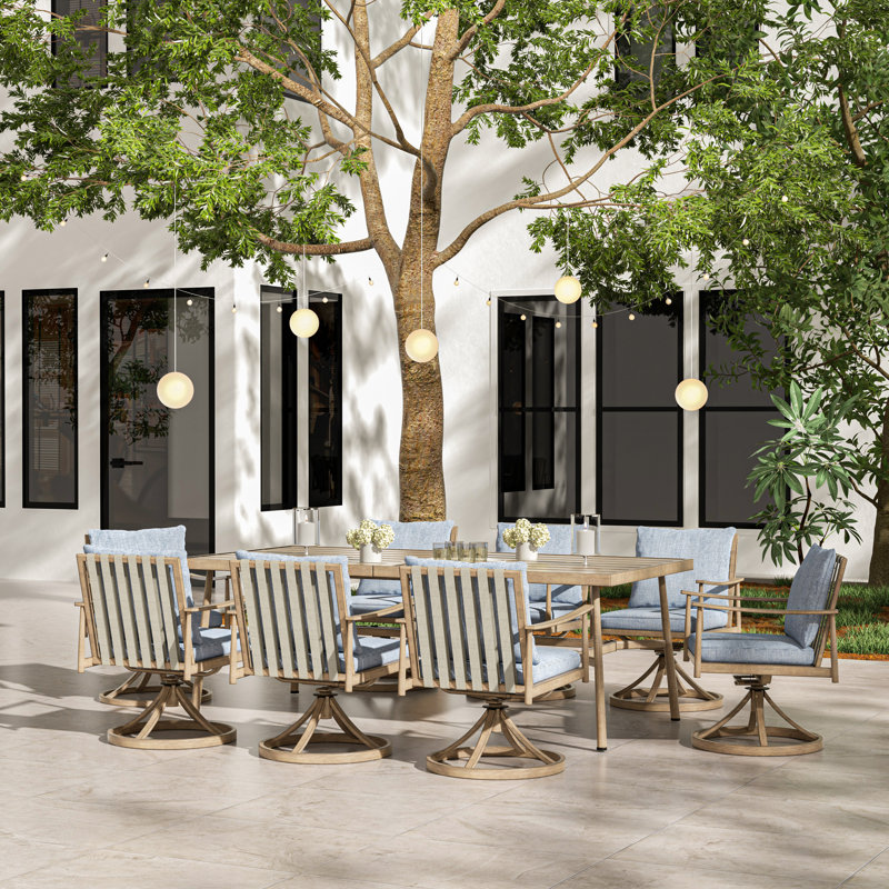 Mariene Rectangular 8 - Person 39.8 Outdoor Dining Set, Beige, Blue