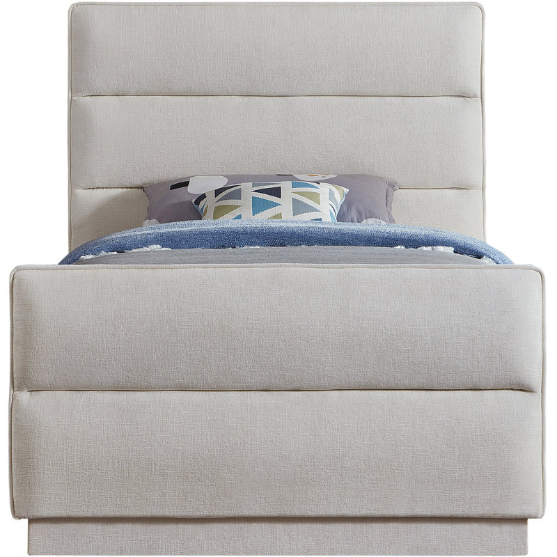 Lit tapissier standard capitonné Paxton, Simple, Tissu chenille crème