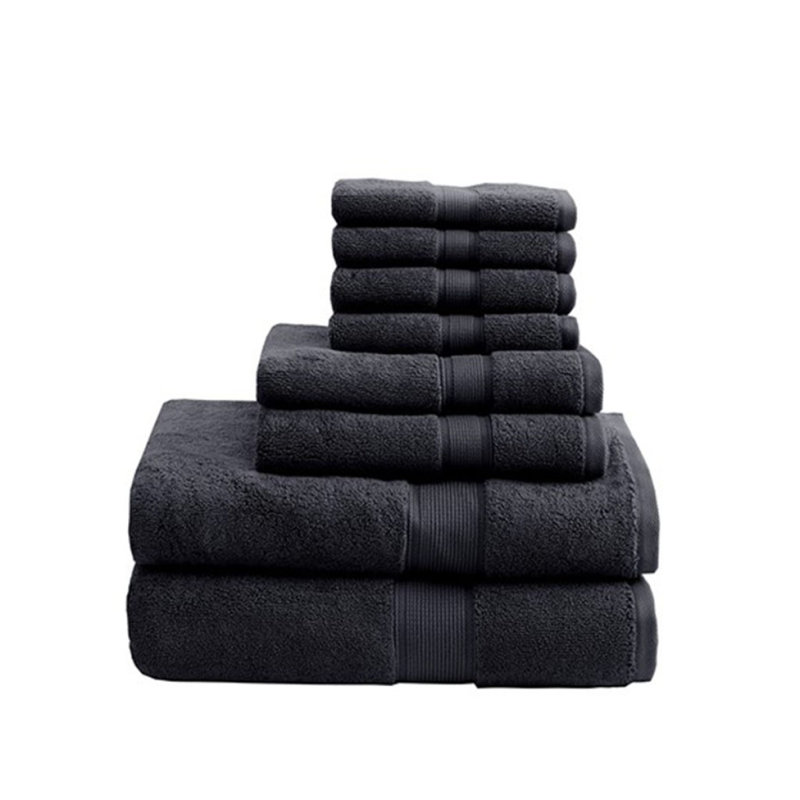 100% Cotton 8 Piece Antimicrobial Towel Set, Black