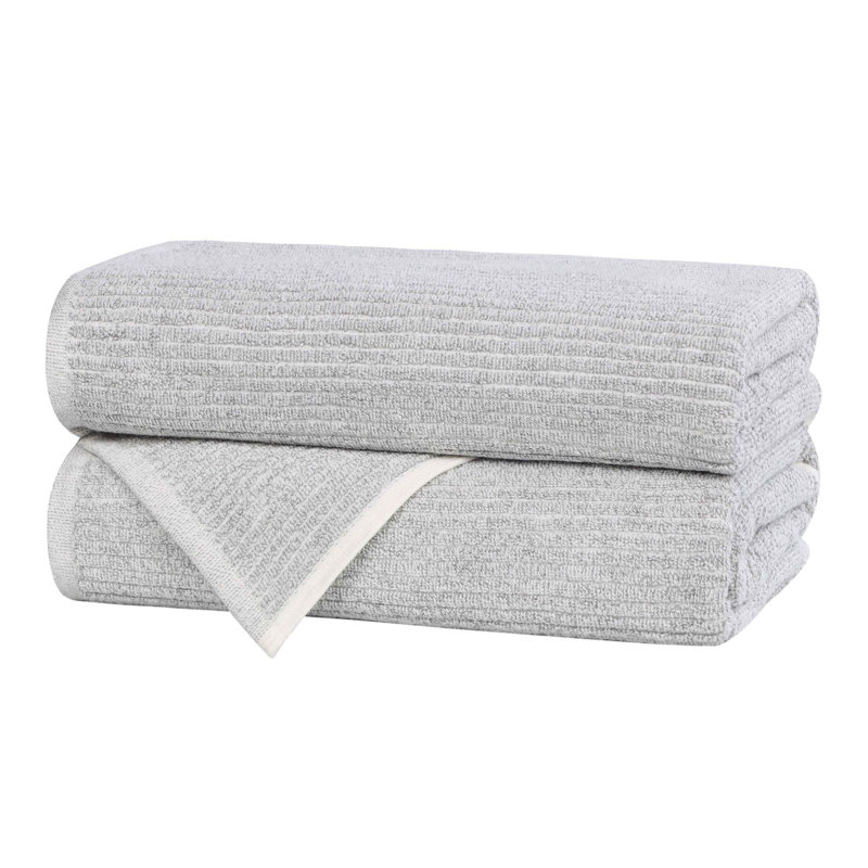 Blue Nile Mills  Viscose Cotton Blend Bath Towel Set - Textured Ribbed Design - Quick-Dry, Platinum