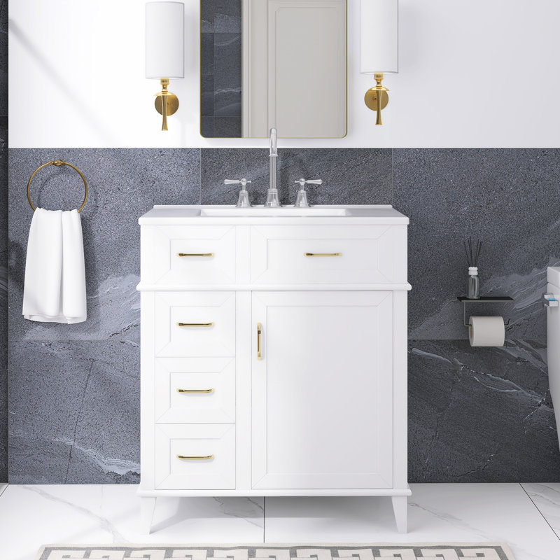 Meuble-lavabo autoportant 30 po blanc avec lavabo intégré en céramique blanche