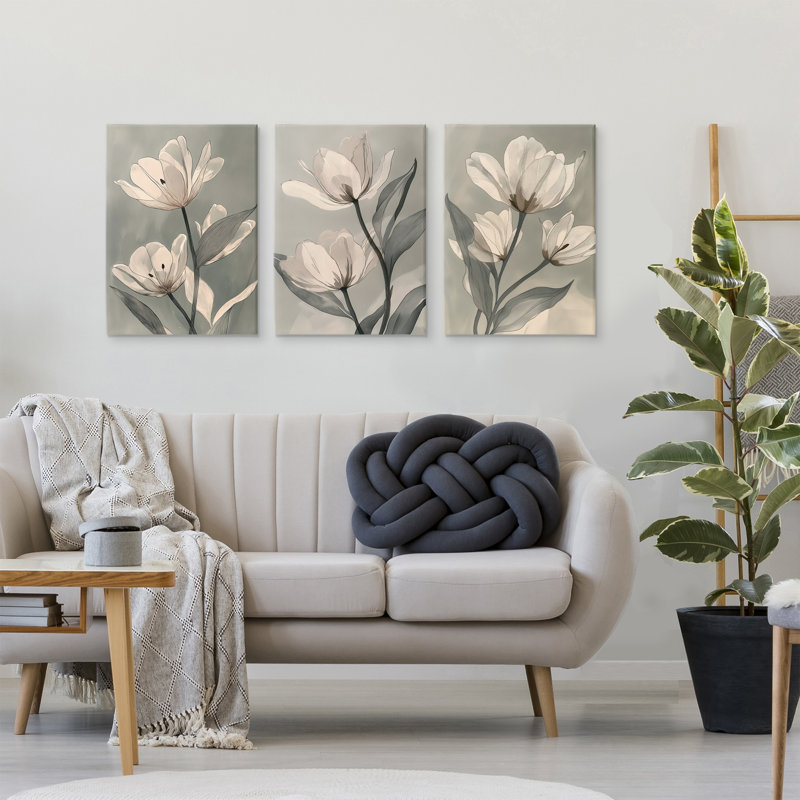 Ensemble de toiles 3 pièces Flower Trios Portraits, design par Annabelle Hall, H 24 po x l 16 po