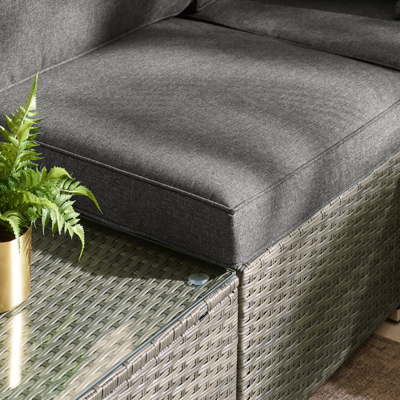Miacomet Modular PE Rattan Garden Sofa Set and Table for Modern Gardens and Patios (Cover Included), Grey Cushion/Grey Frame