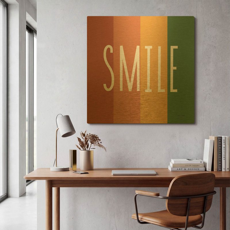 «Smile Rainbow Retro» par Ann Kelle, art mural en métal doré, 36 po x 36 po, 36 po x 36 po