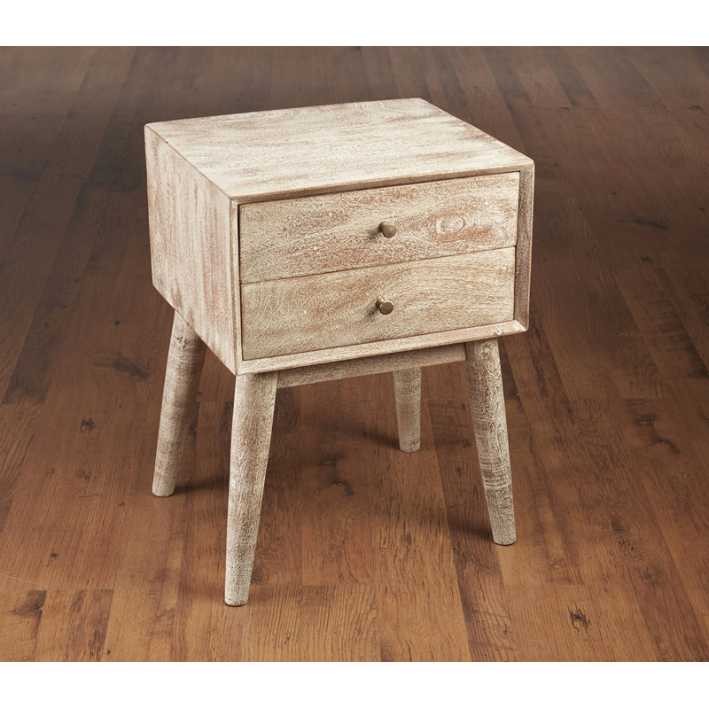 Weathered Sand Solid Wood Two Drawer Side Chest