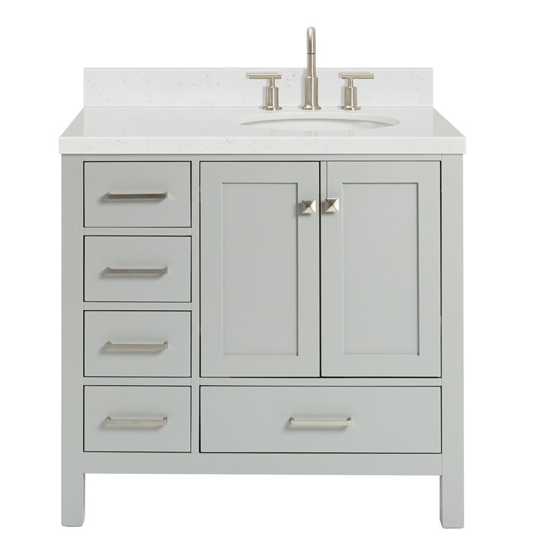 Cambridge 36.25'' Single Bathroom Vanity with Carrara Quartz Top, Gray