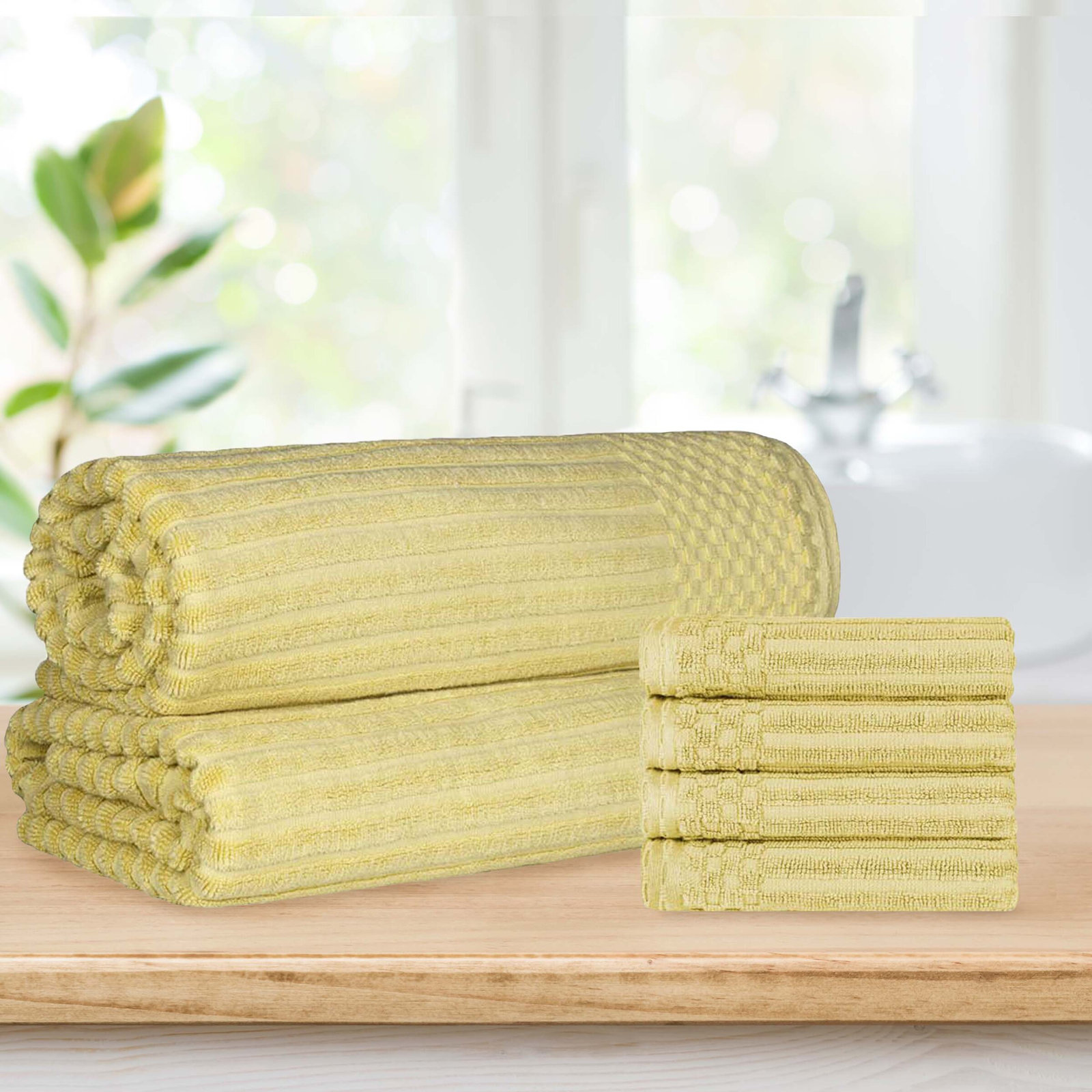 Keshayla 6-Piece Ribbed Cotton Towel Set, Yellow Gold
