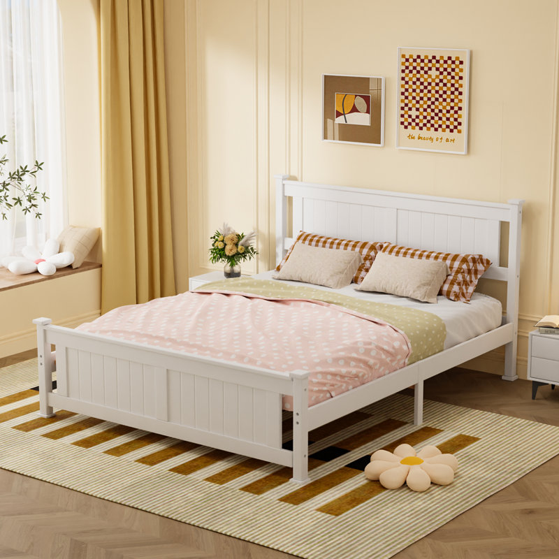 Lit en bois avec tête de lit, Blanc, Grand lit