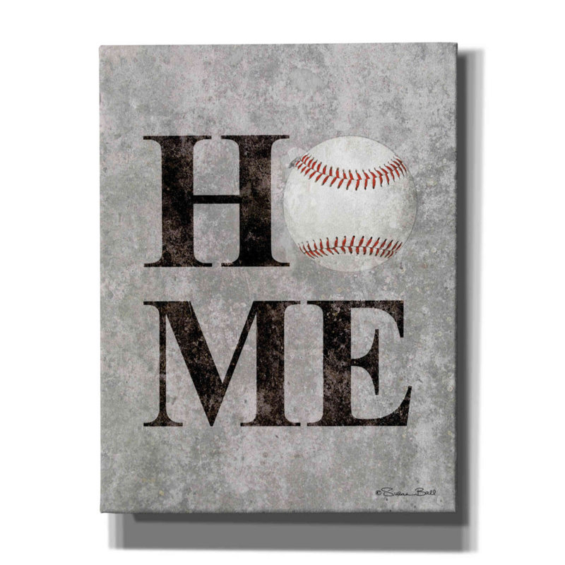 «Baseball Home» par Susan Ball, art textuel sur toile tendue, H 34 po x l 26 po x P 1,25 po