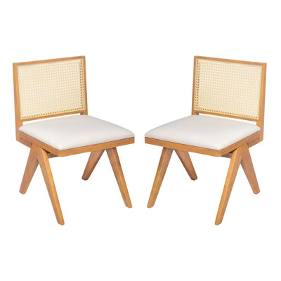 Chandigarh Dining Room Chairs, Cane Upholstered Kitchen Chairs Side Chairs(Set Of 2),Natural Cane+Beige Cushion