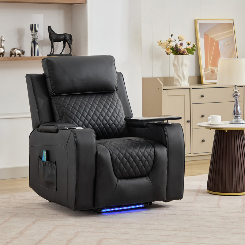 Byron 86cm Wide Faux Leather Lift Assist Standard Recliner with Massager, Black