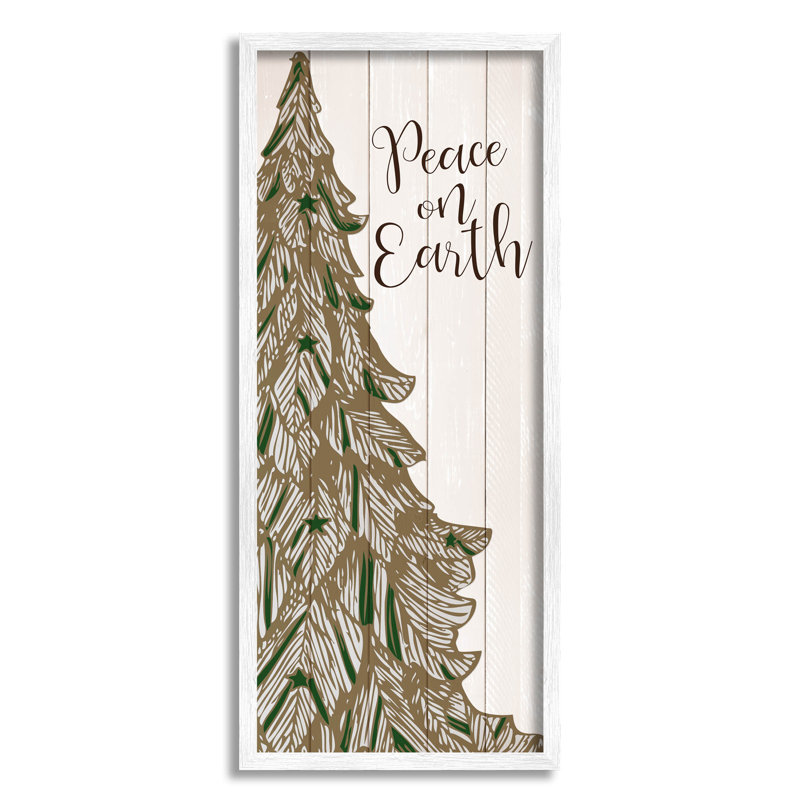 «Peace on Earth Tree» par Kim Allen - impression sur bois, H 24 po x l 10 po x P 1,5 po, Giclée encadrée blanc bord de mer