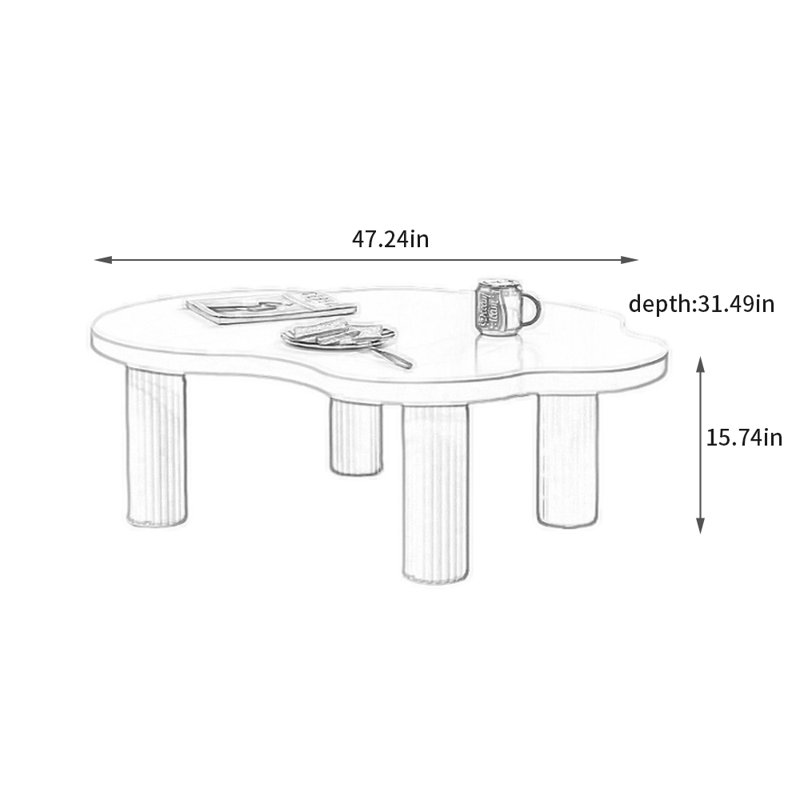 Table à thé en bois massif avec nuages crème, H 15,74 po x L 47,24 po x l 31,49 po