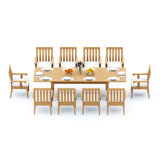 8 Seats 9 Pcs Grade-A Teak Wood Dining Set: 122" Atnas Double Extension Rectangle Table And 8 Caranas Arm Chairs #11Ca2808