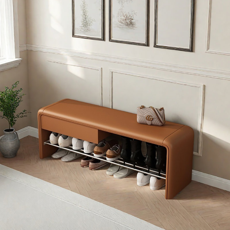 47.2in Shoe Changing Stool Shoe Storage Bench, Orange