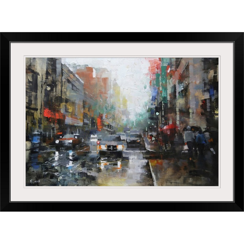 «Montreal Rain», reproduction d'art par Mark Lague, Cadre noir, H 28 po x l 38 po x P 1 po