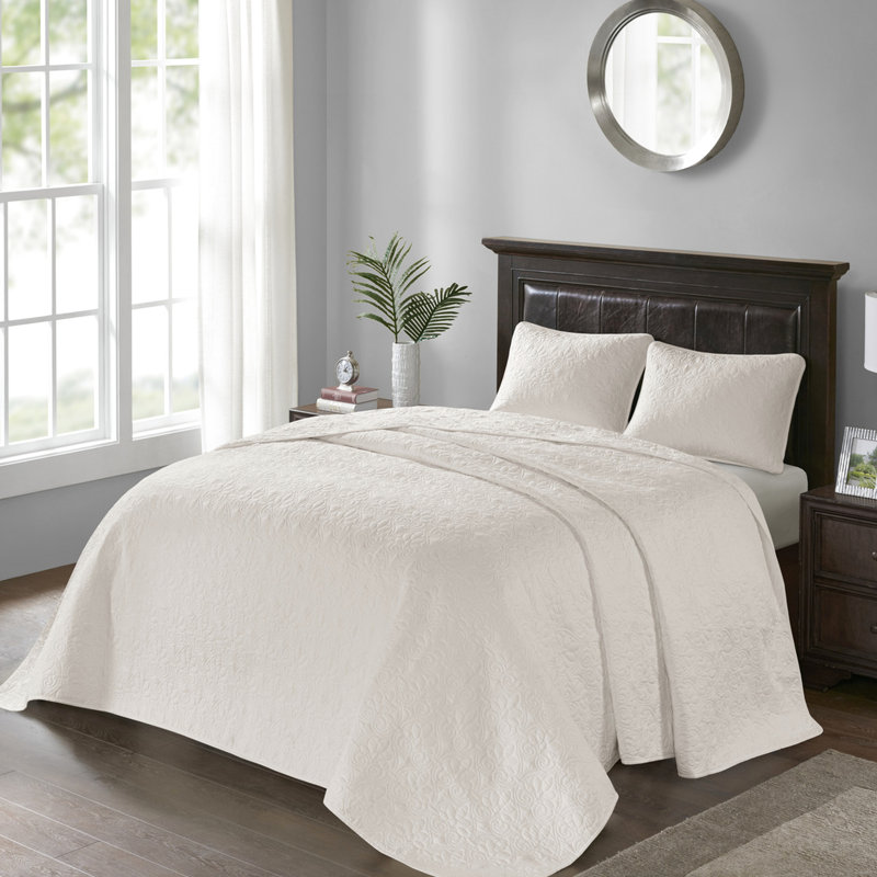 Couvre-lit réversible couleur crème, taille double - Garnissage en coton confortable, design élégant, tissu traité pour une texture riche et un confort optimal, motif de couture classique.