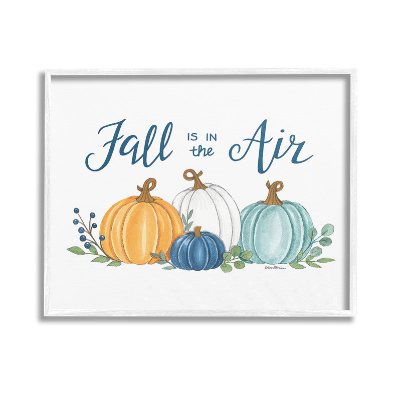 «Fall In The Air Pumpkins», estampe numérique par Deb Strain, H 11 po x l 14 po, Giclée encadrée blanc bord de mer