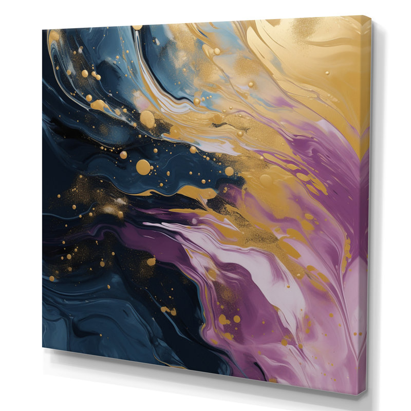 «Karlov mauve et bleu, mouvements de peinture I» sur toile, H 24 po x l 24 po x P 1 po, Toile tendue