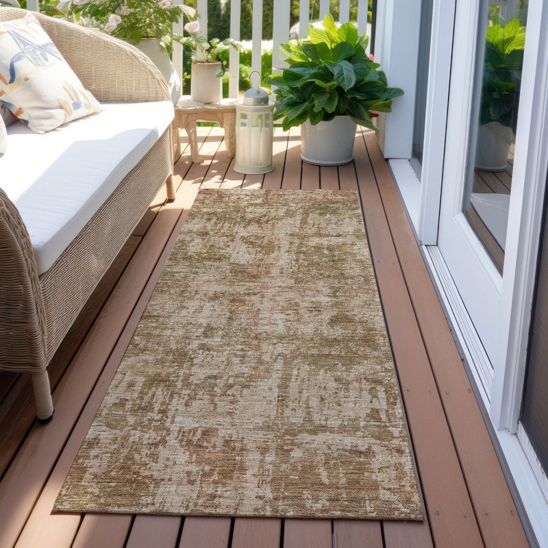 Tapis beige intérieur / extérieur lavable à la machine Claudian ACN1627, Tapis de couloir 2 pi 3 po x 7 pi 6 po