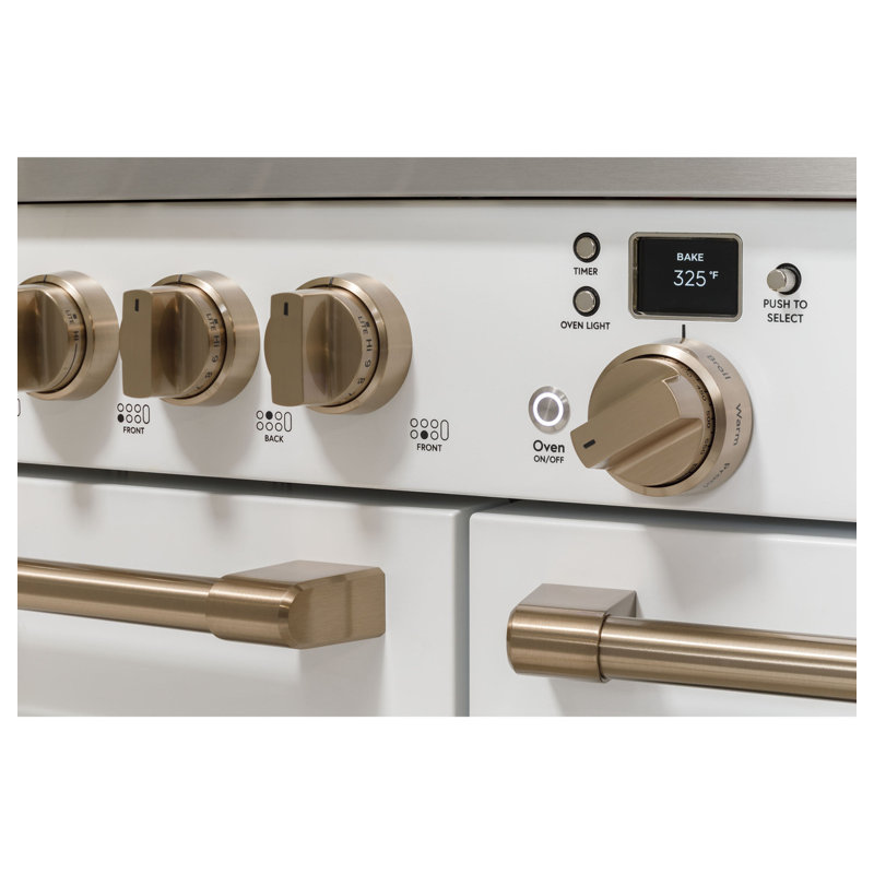 Café 48" Dual Fuel Sealed Burners Double Oven, Matte White, Brushed Bronze
