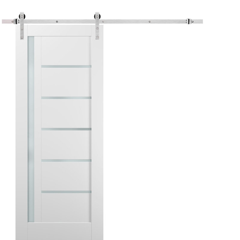Porte de grange en verre givré Quadro avec trousse de quincaillerie d'installation, 28 po x 80 po, Argent