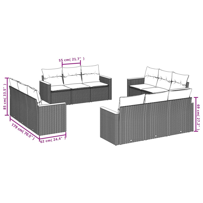 Ensemble de canapé de jardin Vidaxl gris