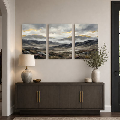 Paysage de montagne, art sur toile tendue, ensemble de 3 reproductions de peintures à l'huile pour salon