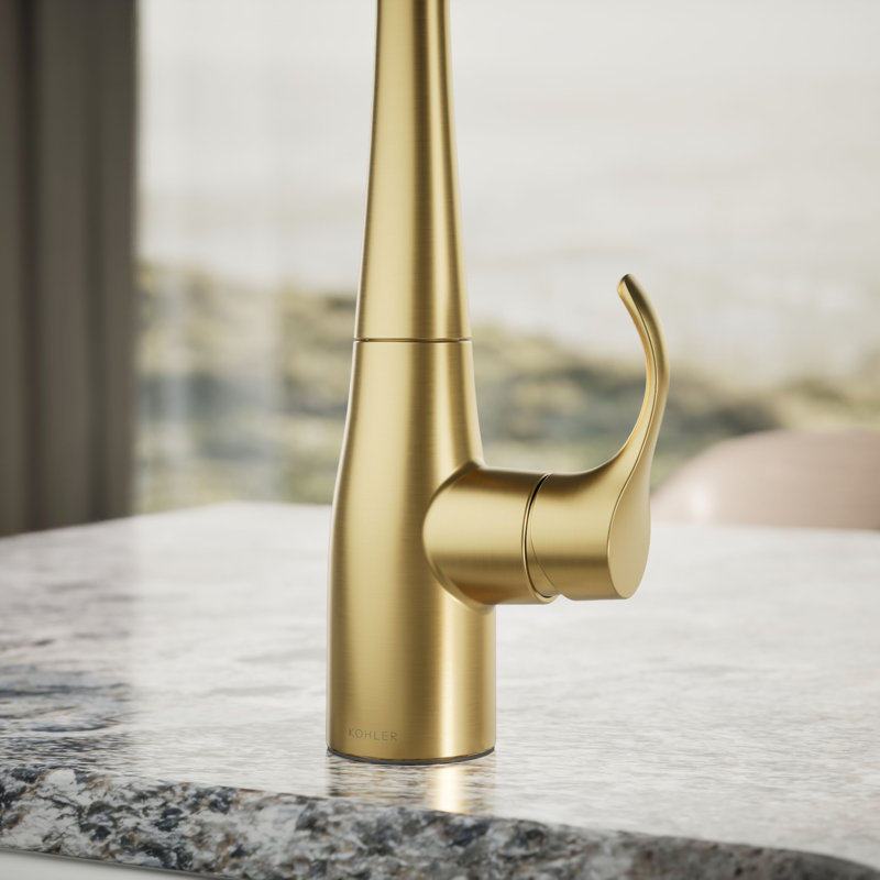 Simplice Single-Handle Bar Sink Faucet, Secondary Faucet with High-Arch Swing Spout, Vibrant Brushed Moderne Brass
