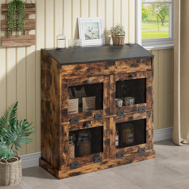 35" Tall Storage Cabinet With 4 Doors, Brown