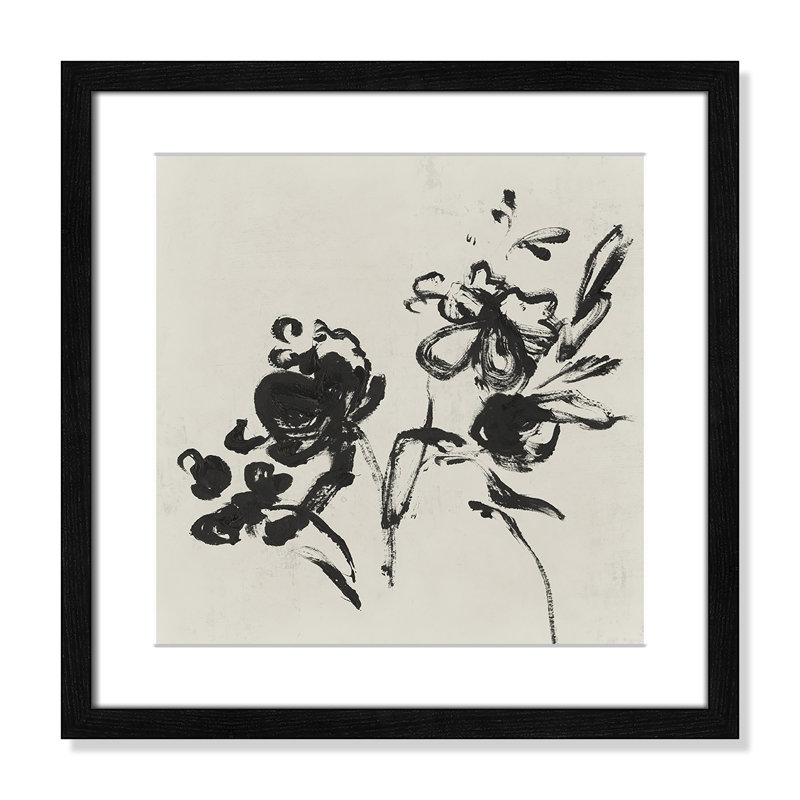 «Frony Black Florals I» par Isabelle Z - peinture encadrée, H 18 po x l 18 po, Grain de bois noir