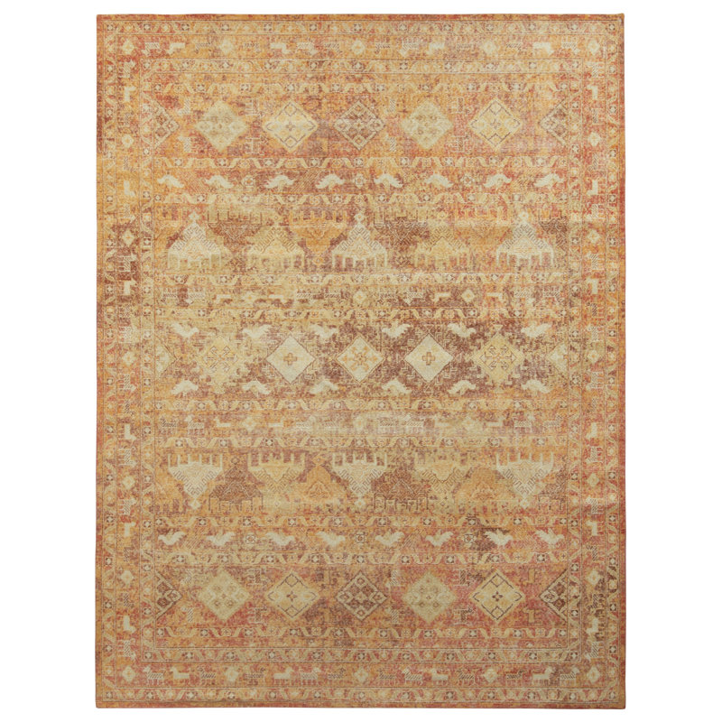 Distressed Homage Hand Knotted Wool Geometric Area Rug, Rectangle 8' x 10'