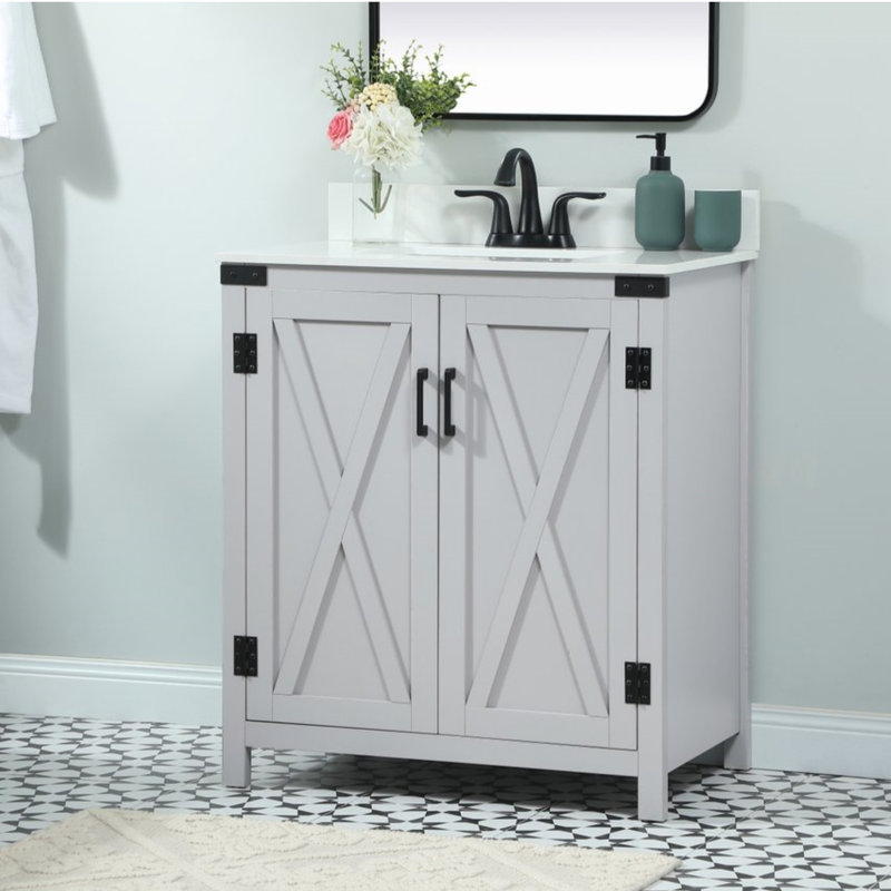 Slayton 30'' Single Bathroom Vanity with Engineered Marble Top, Gray