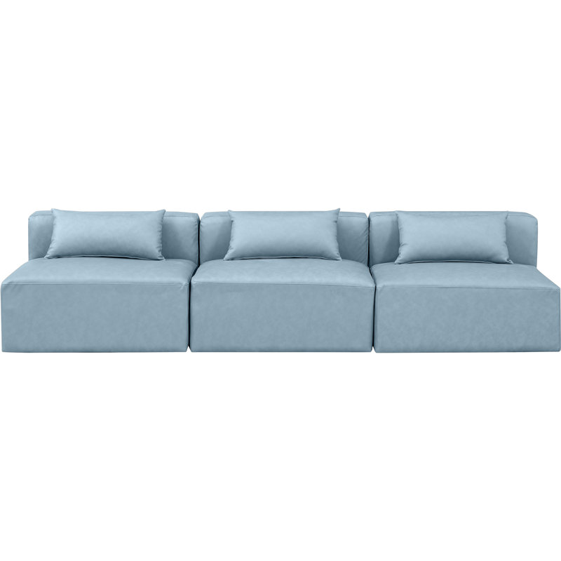 Canapé modulaire en similicuir 3 pièces Ivion, Cuir végétalien bleu clair