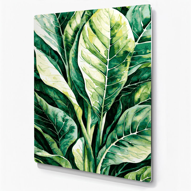 Aquarelle botanique 41, art mural vert en métal, H 24 po x l 20 po