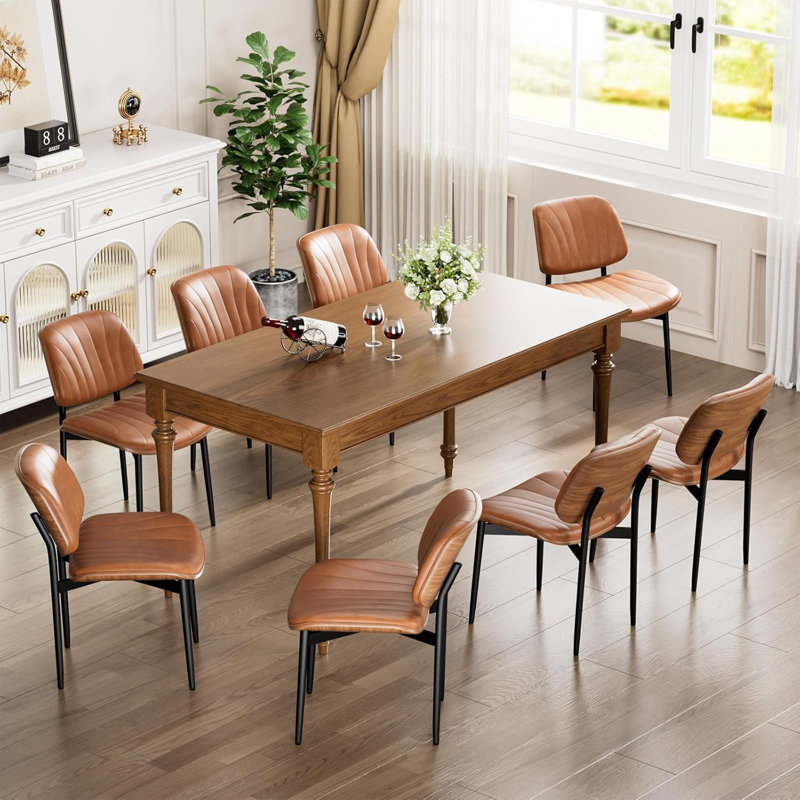  Ensemble de 2 chaises de salle à manger en similicuir de style moderne Mid-Century avec structure en bois pour les salles à manger, les cuisines et les salons
