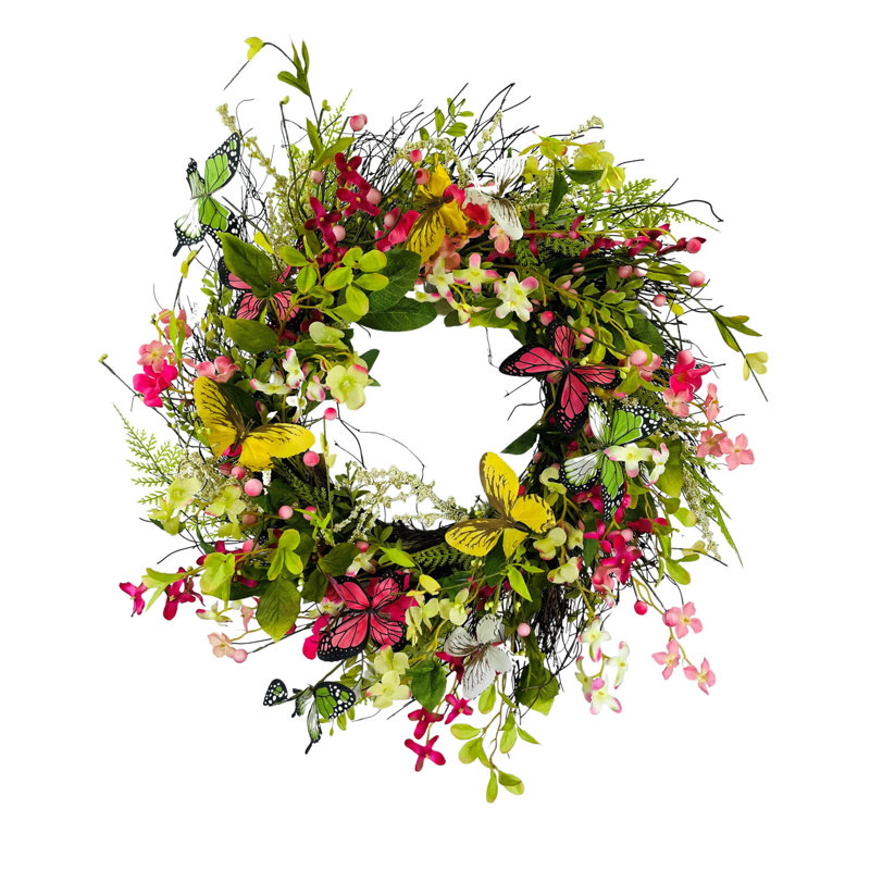 Couronne de brindille 24 po Butterfly Wildflower